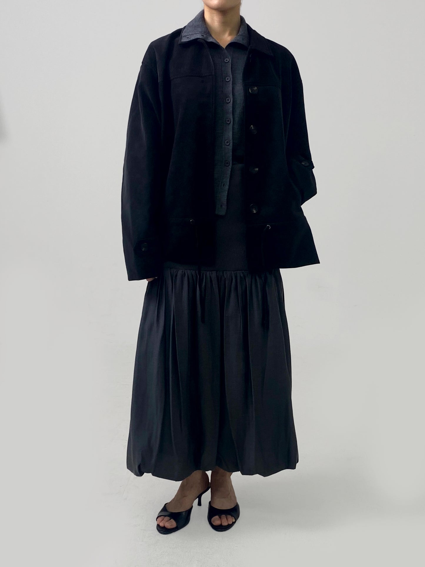 Ribbed Waist Gathered Skirt