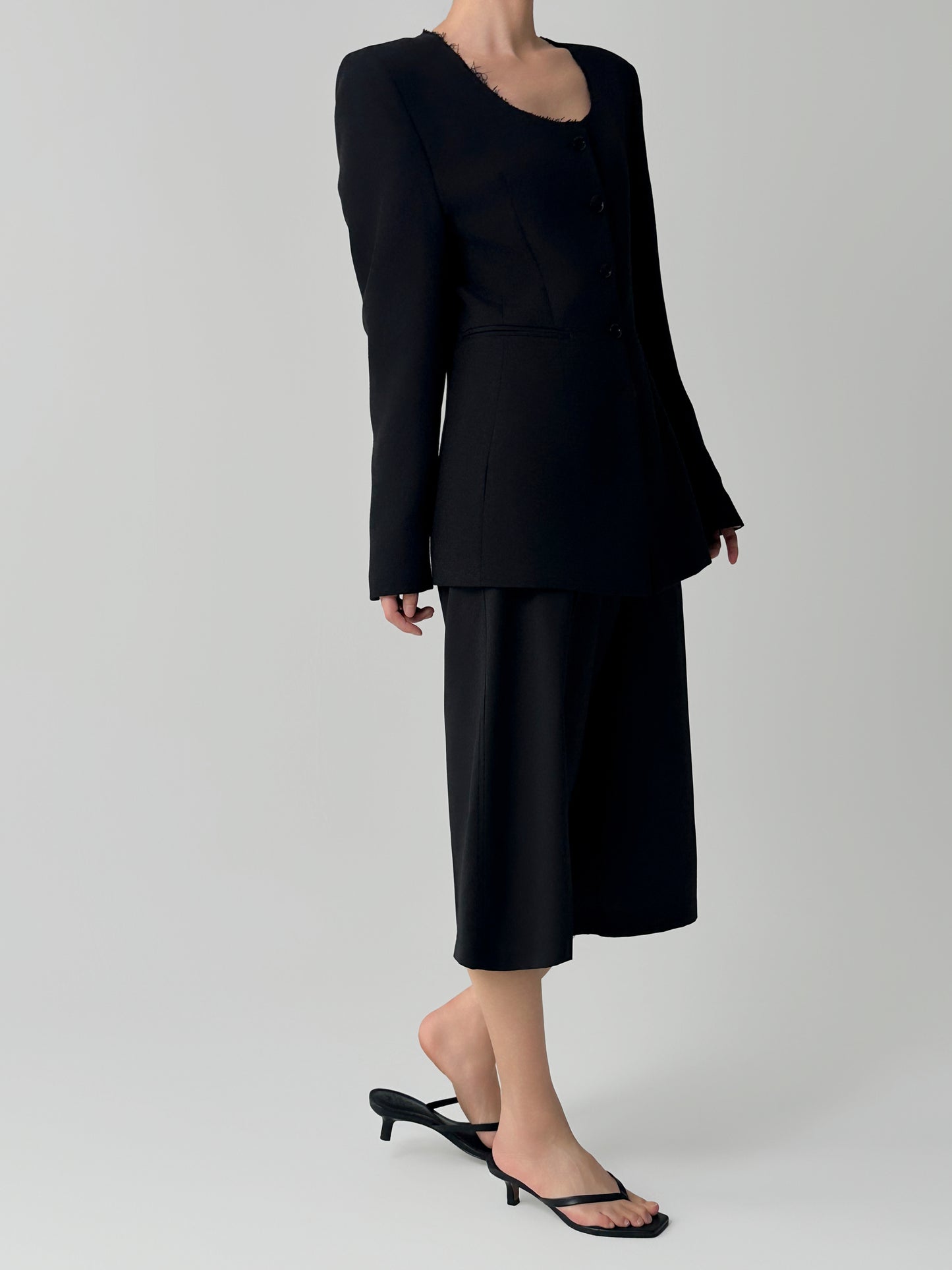 Noir Collarless Cinched Jacket