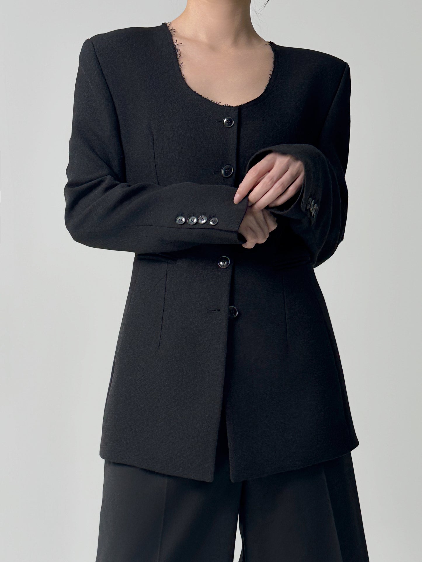 Noir Collarless Cinched Jacket