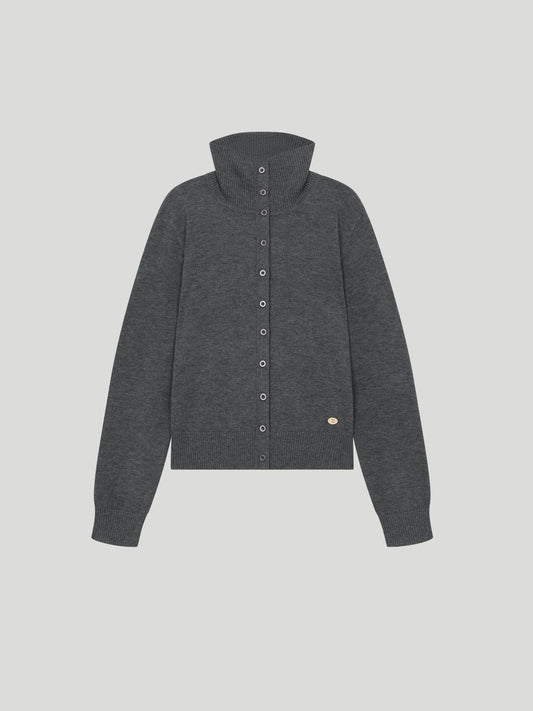 High-Neck Buttoned Cardigan