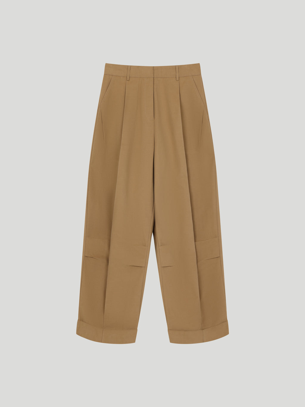 Cotton Curved Pleat Pants