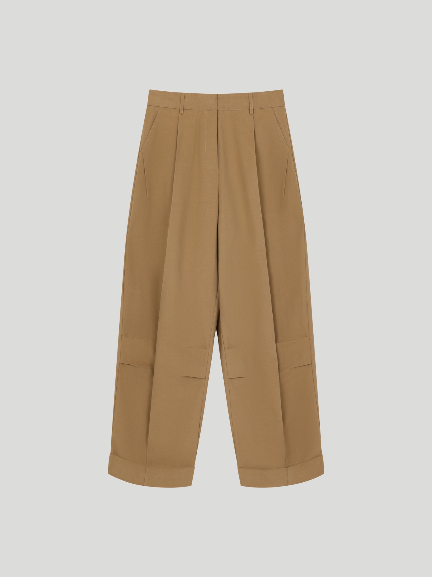 Cotton Curved Pleat Pants