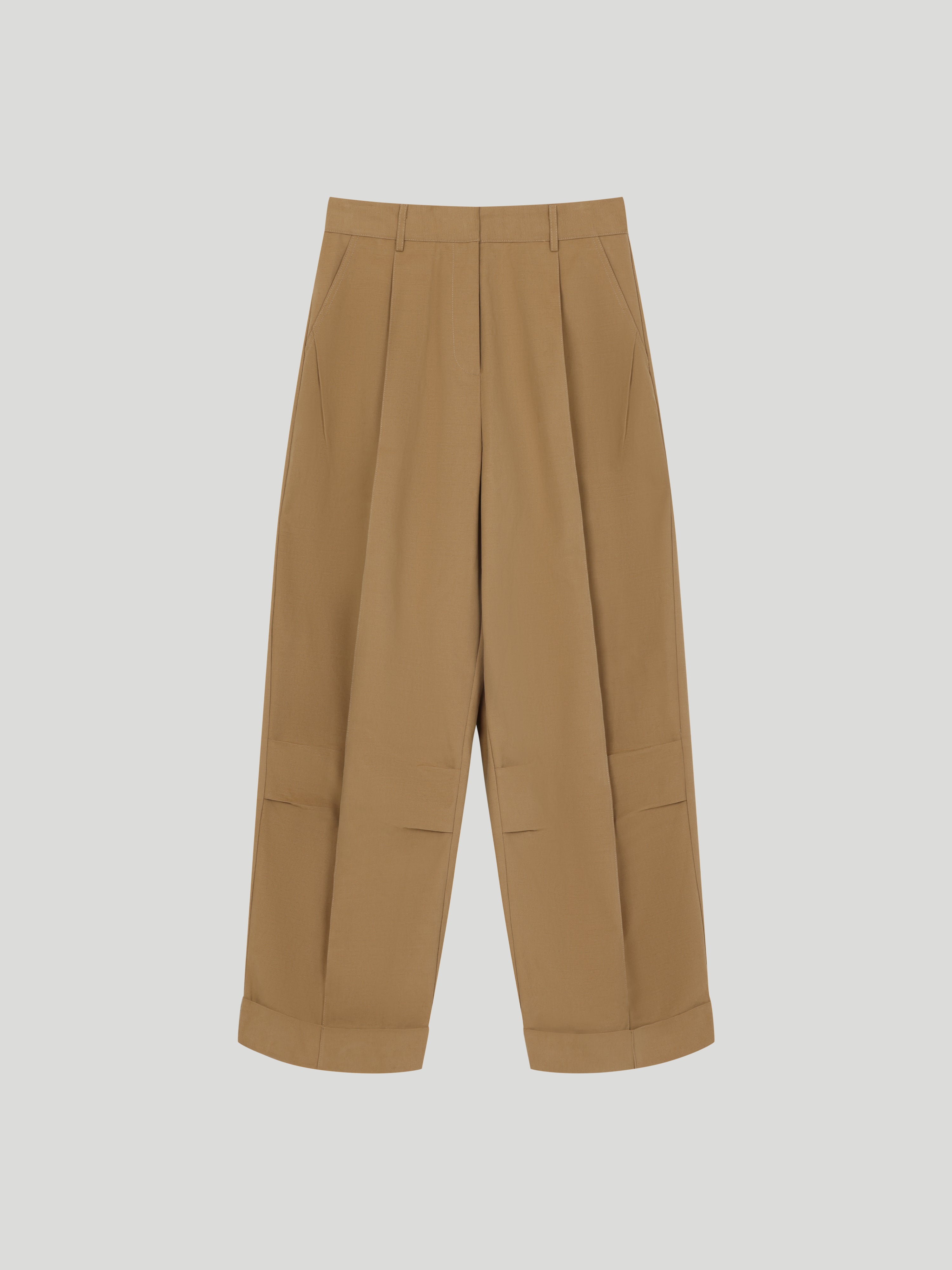 Cotton Curved Pleat Pants
