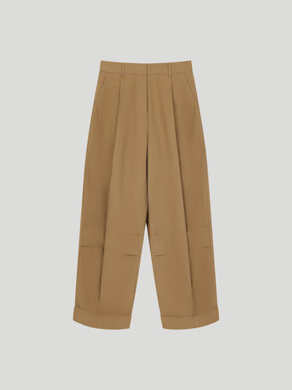 Cotton Curved Pleat Pants