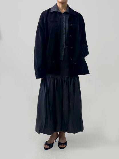 Ribbed Waist Gathered Skirt