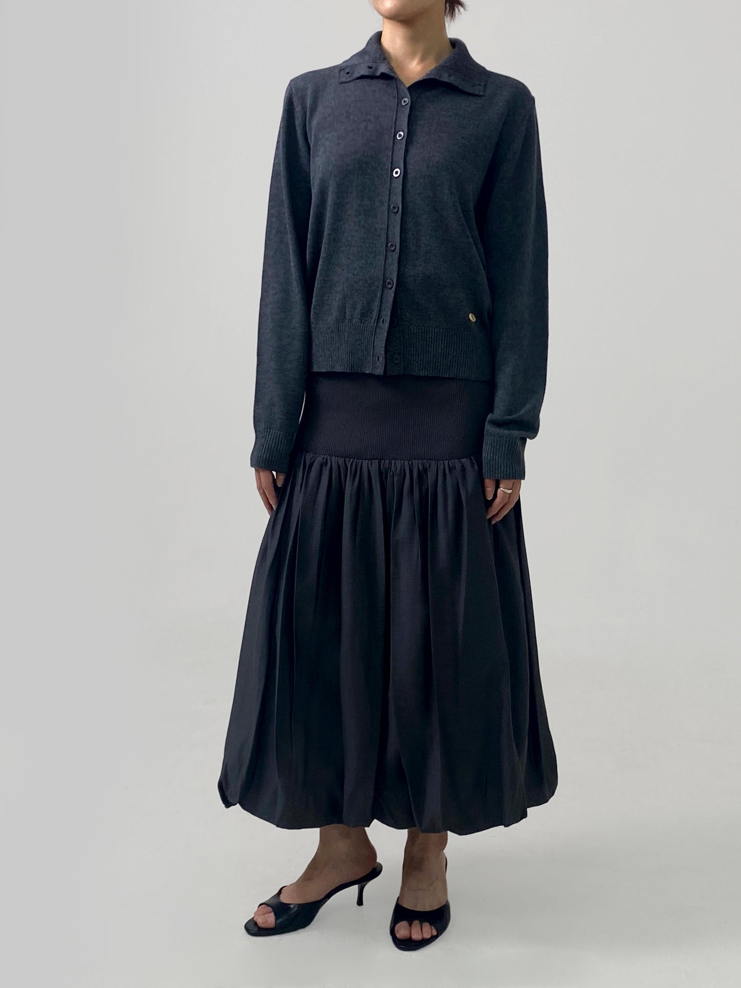 Ribbed Waist Gathered Skirt