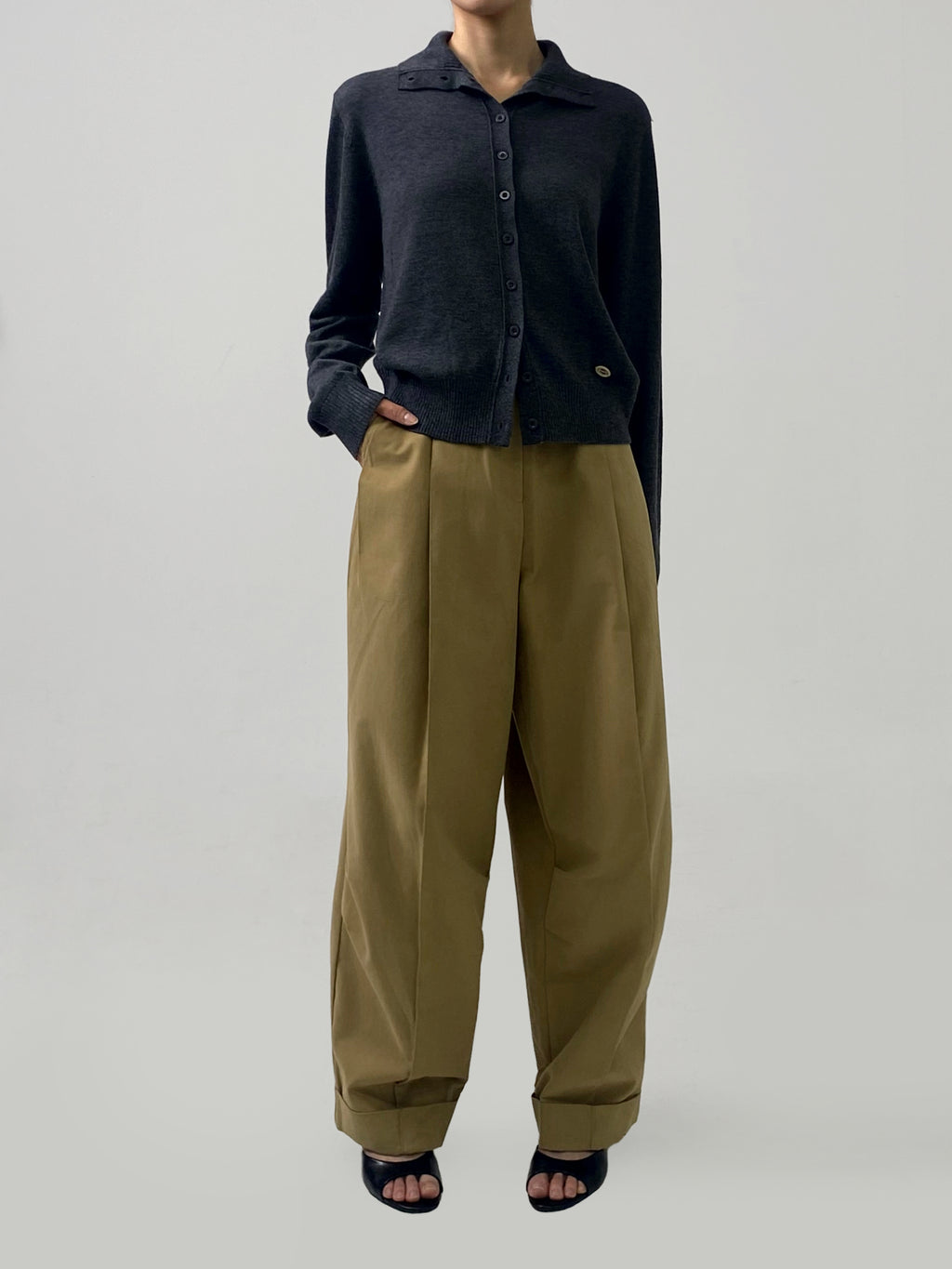 Cotton Curved Pleat Pants