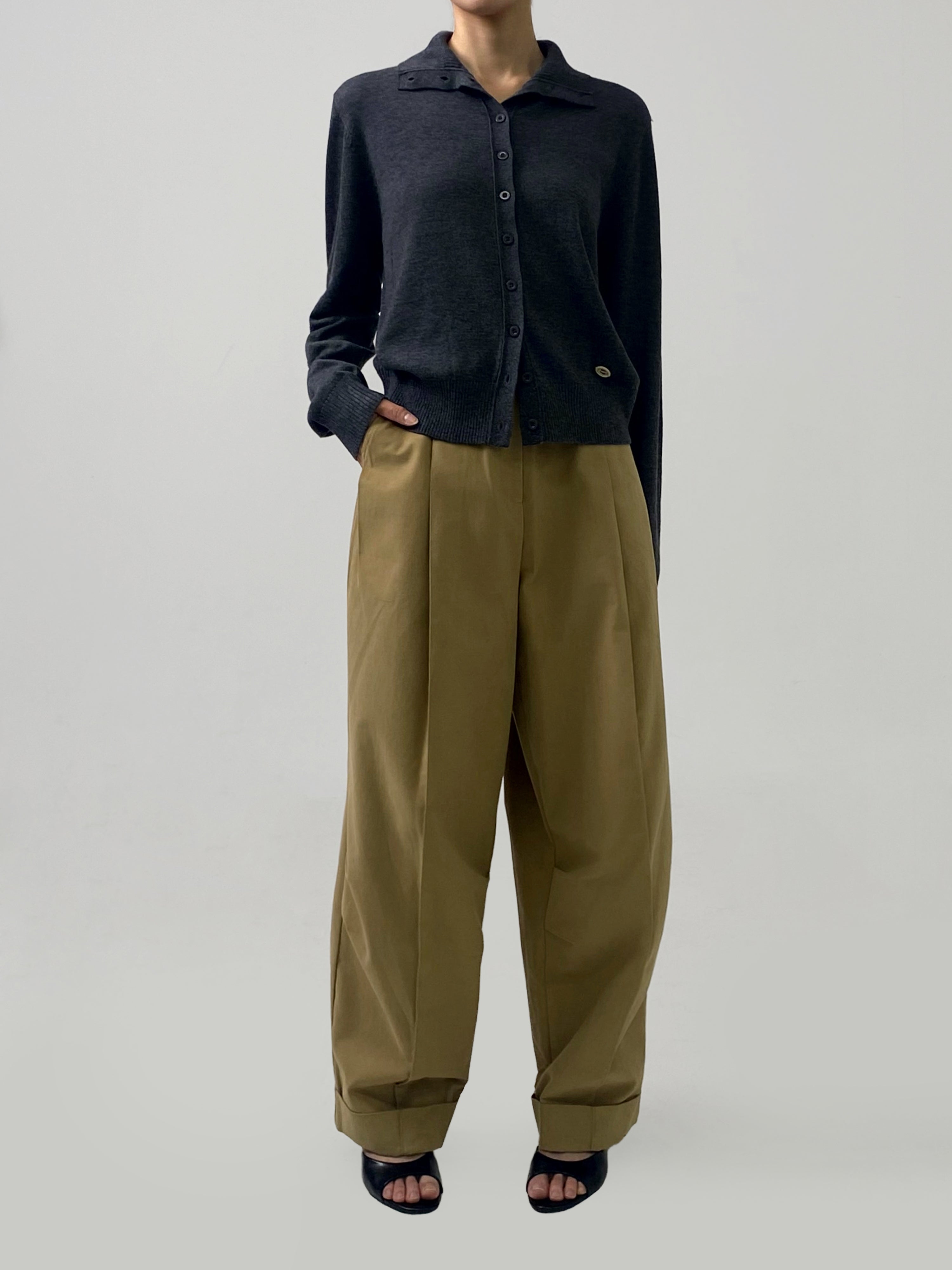 Cotton Curved Pleat Pants