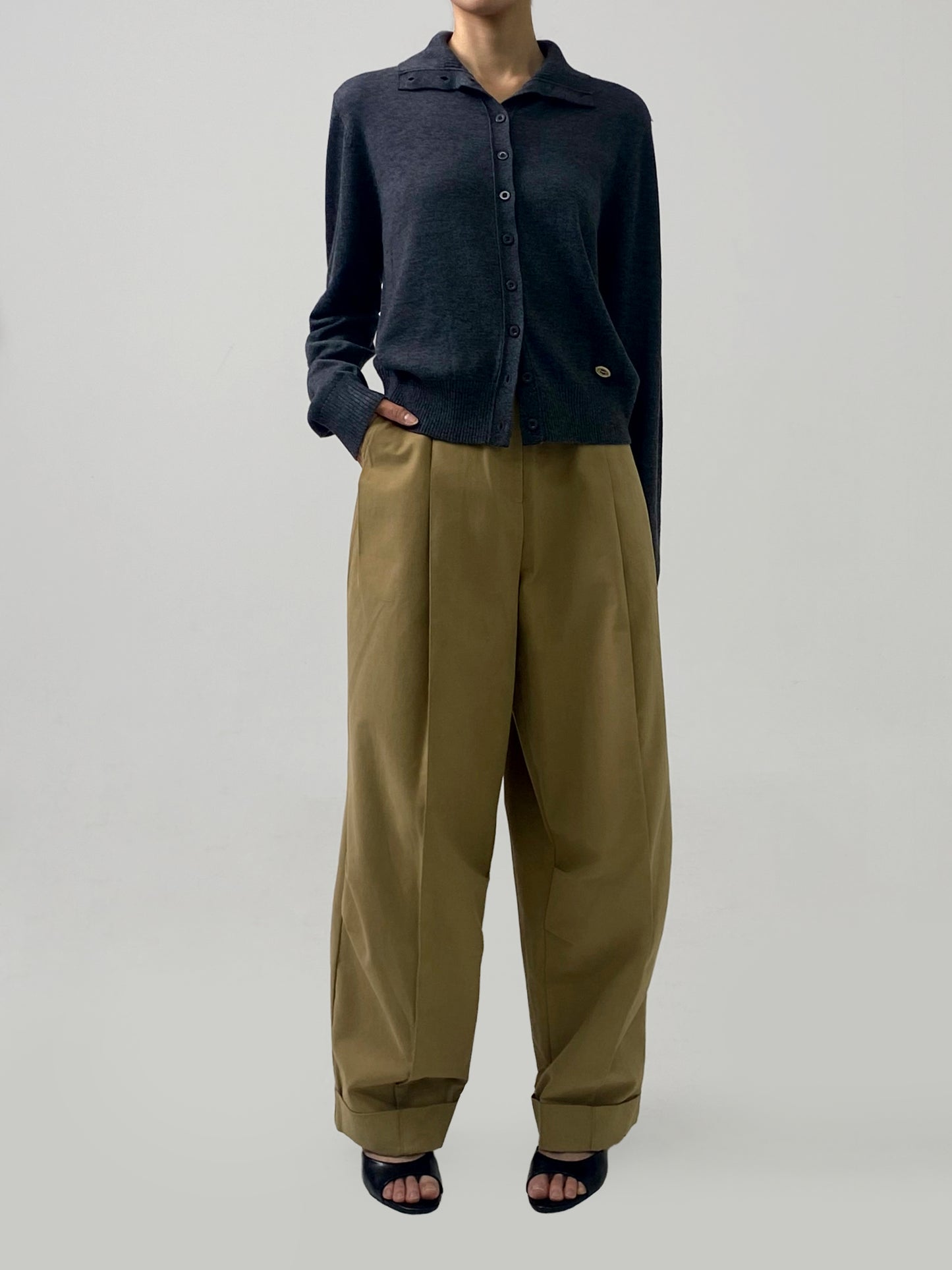 Cotton Curved Pleat Pants