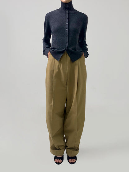 Cotton Curved Pleat Pants