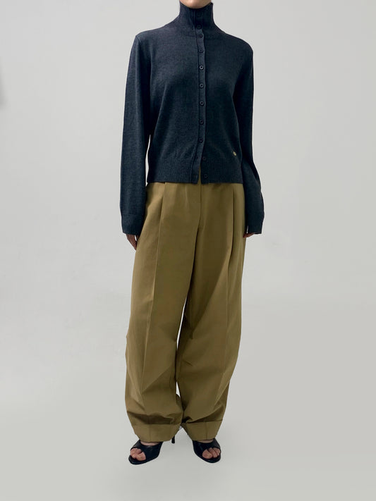 Cotton Curved Pleat Pants