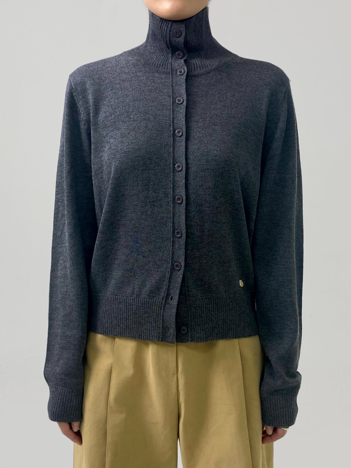 High-Neck Buttoned Cardigan