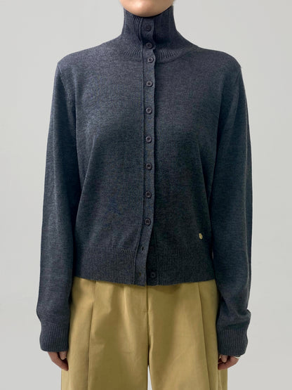 High-Neck Buttoned Cardigan