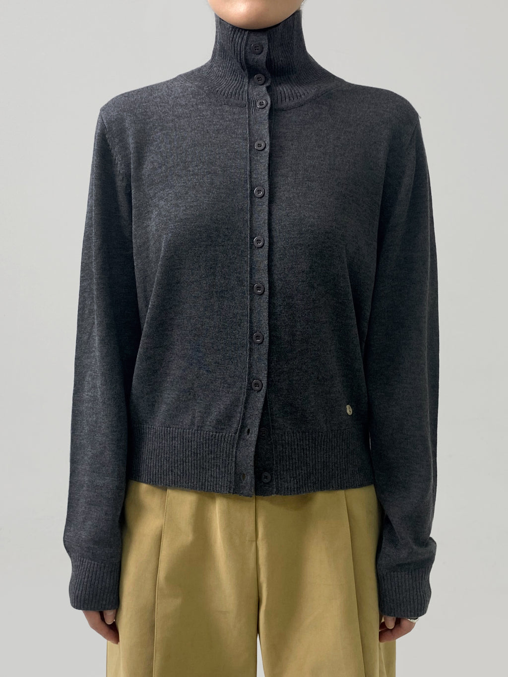 High-Neck Buttoned Cardigan
