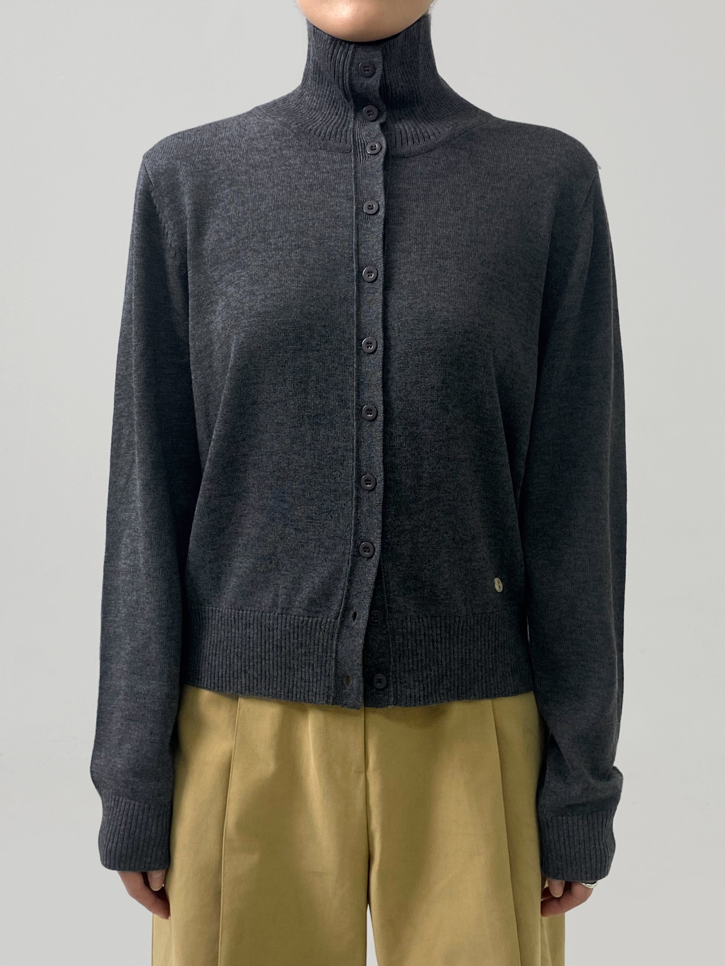 High-Neck Buttoned Cardigan