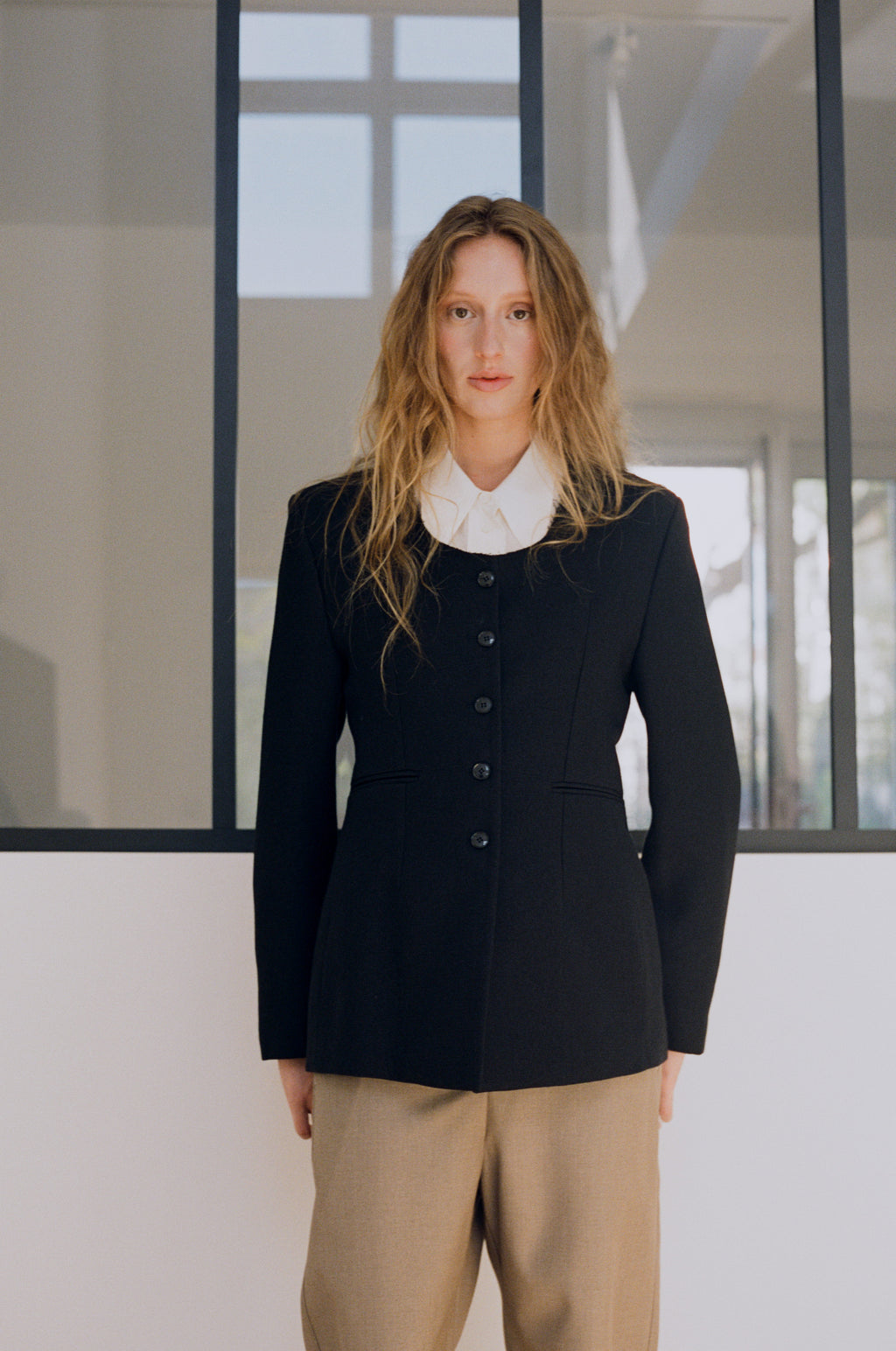 Noir Collarless Cinched Jacket