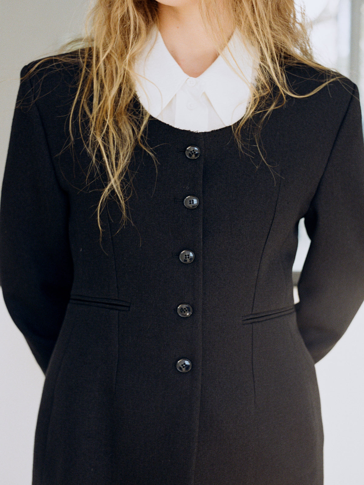 Noir Collarless Cinched Jacket