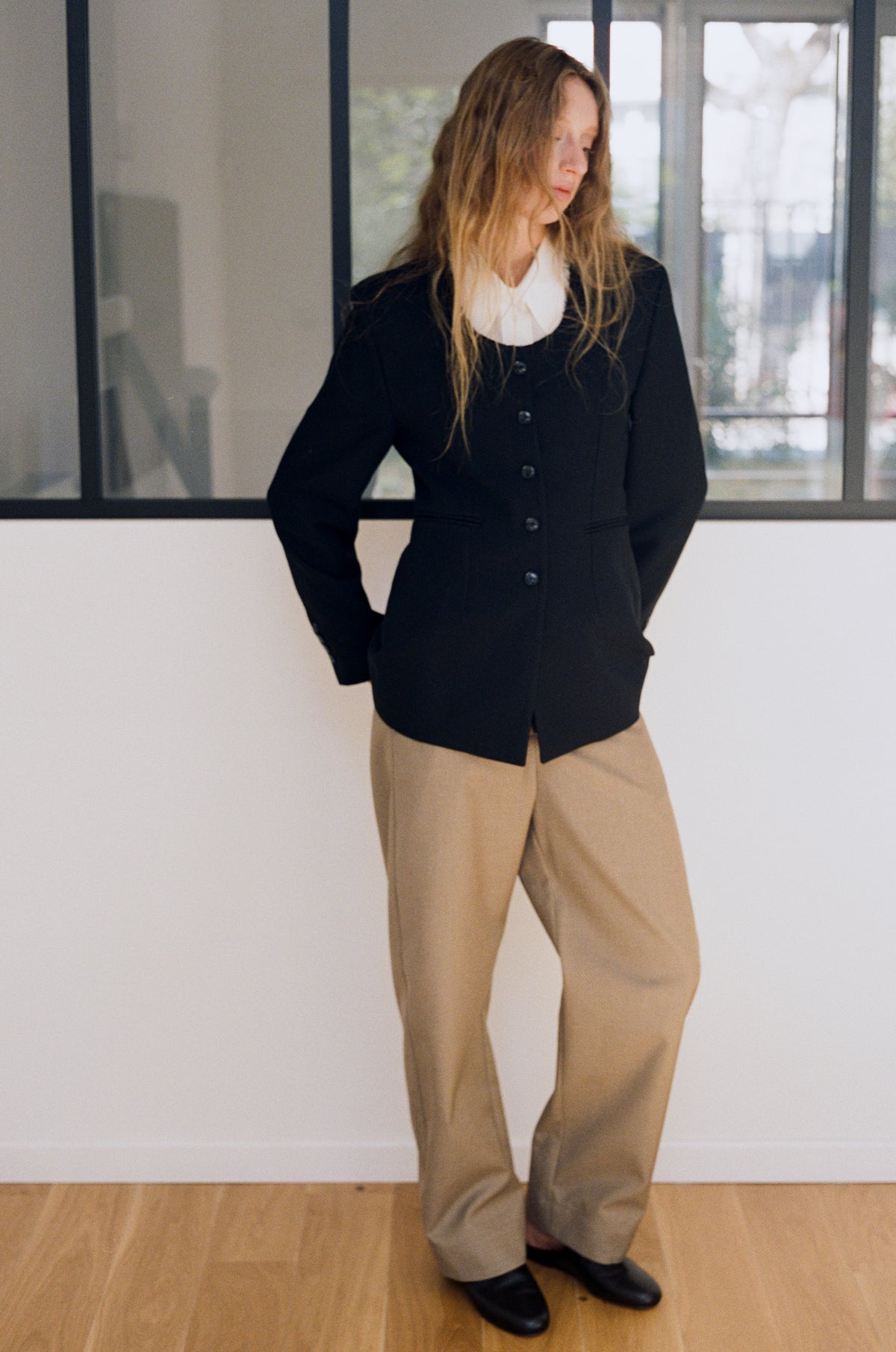 Noir Collarless Cinched Jacket