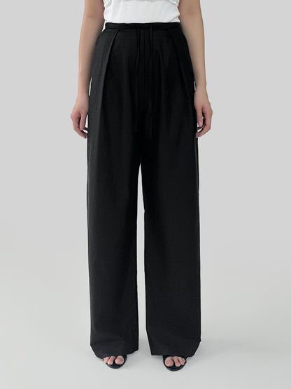 Relaxed Black Wide-Leg Drawstring Pants