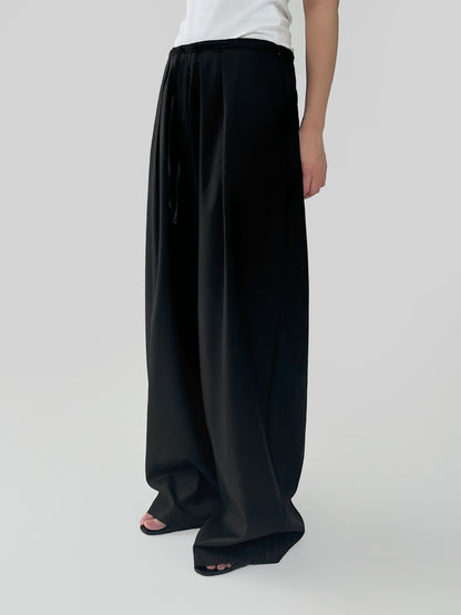 Relaxed Black Wide-Leg Drawstring Pants