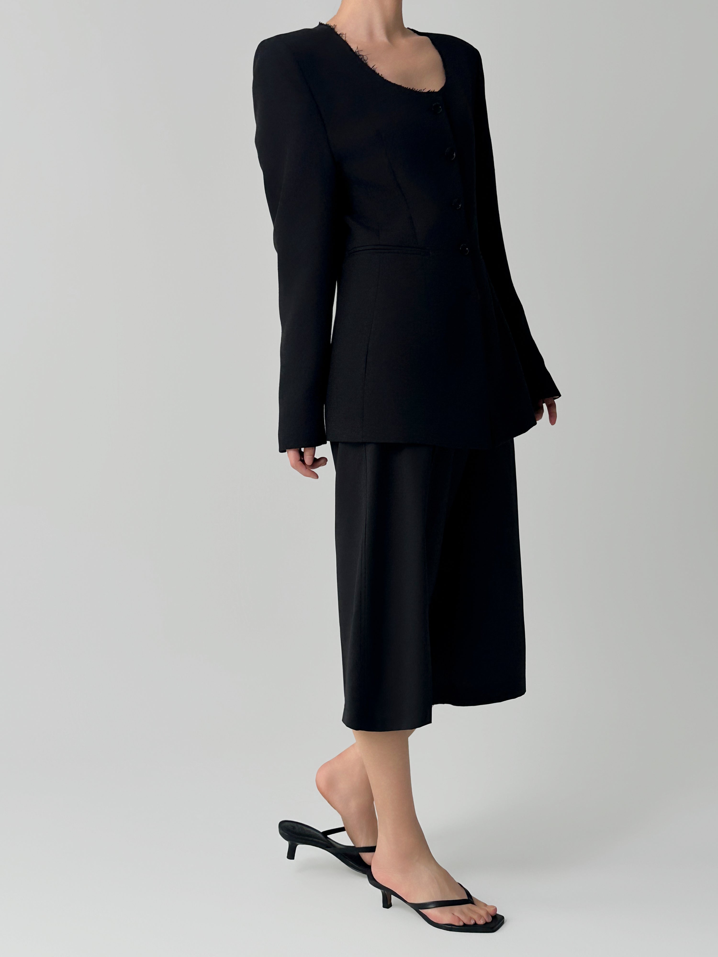Noir Collarless Cinched Jacket