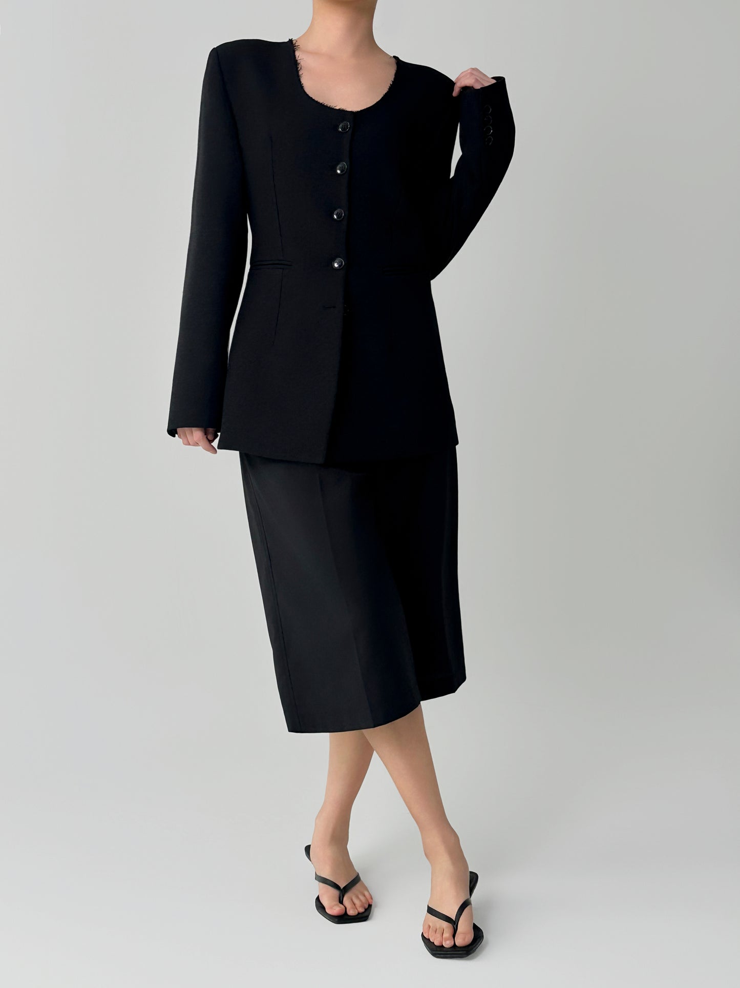 Noir Collarless Cinched Jacket