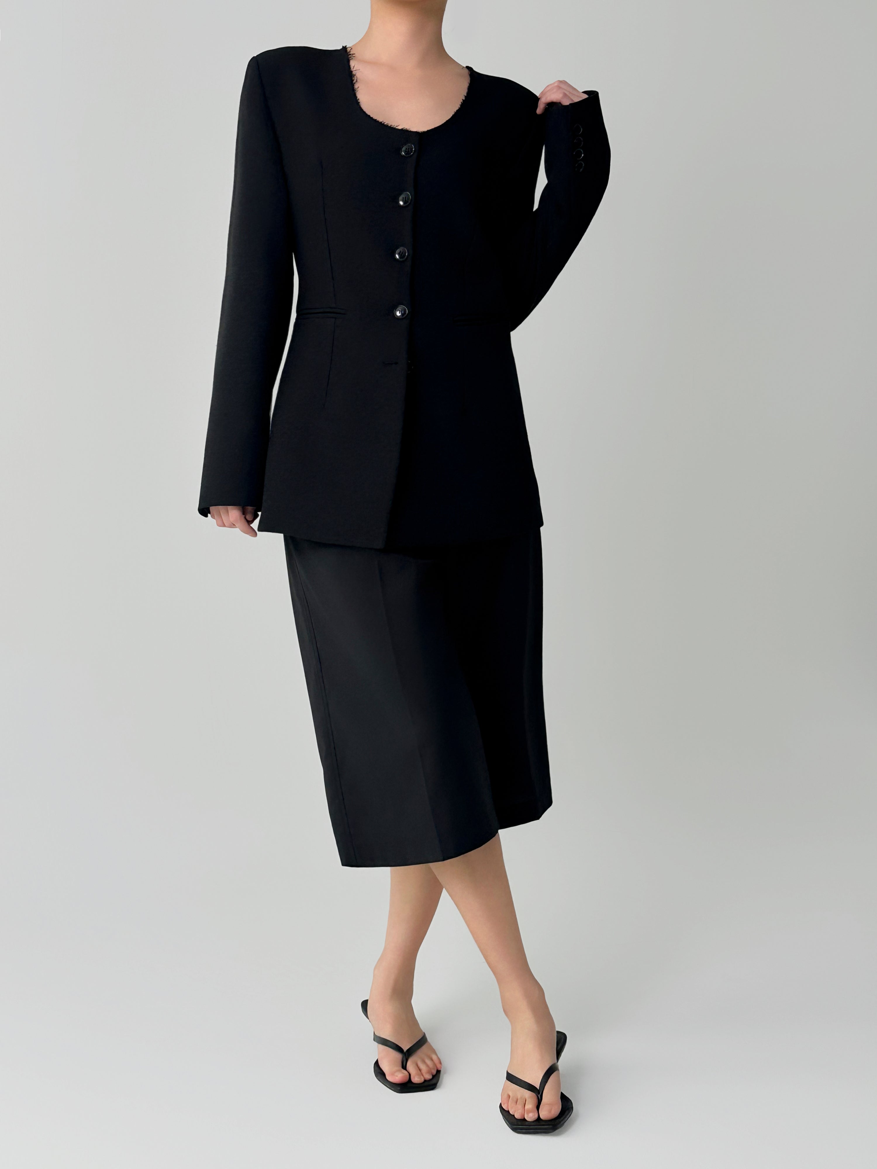 Noir Collarless Cinched Jacket