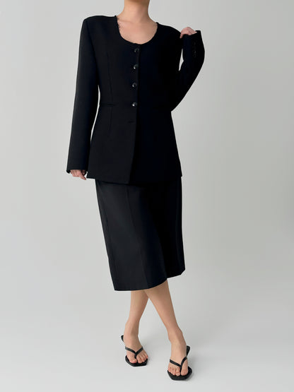 Noir Collarless Cinched Jacket
