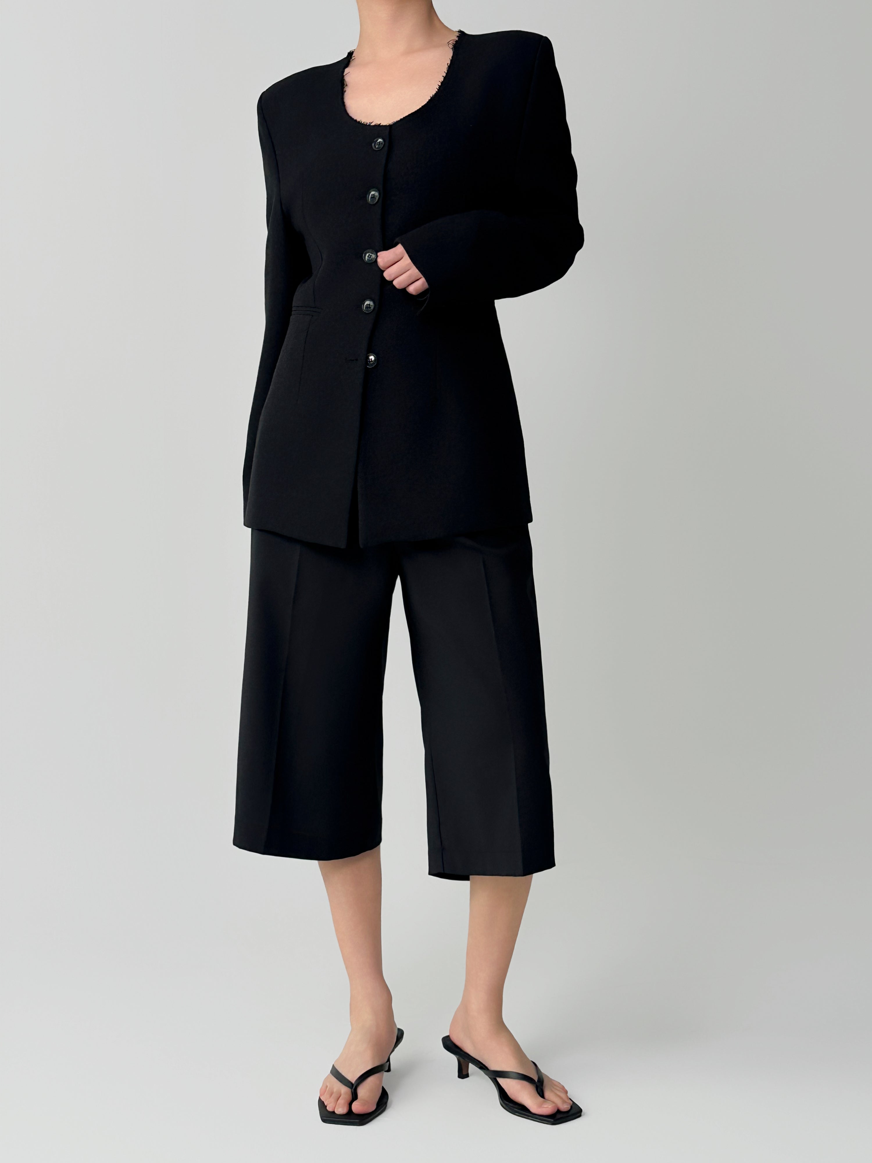 Noir Collarless Cinched Jacket