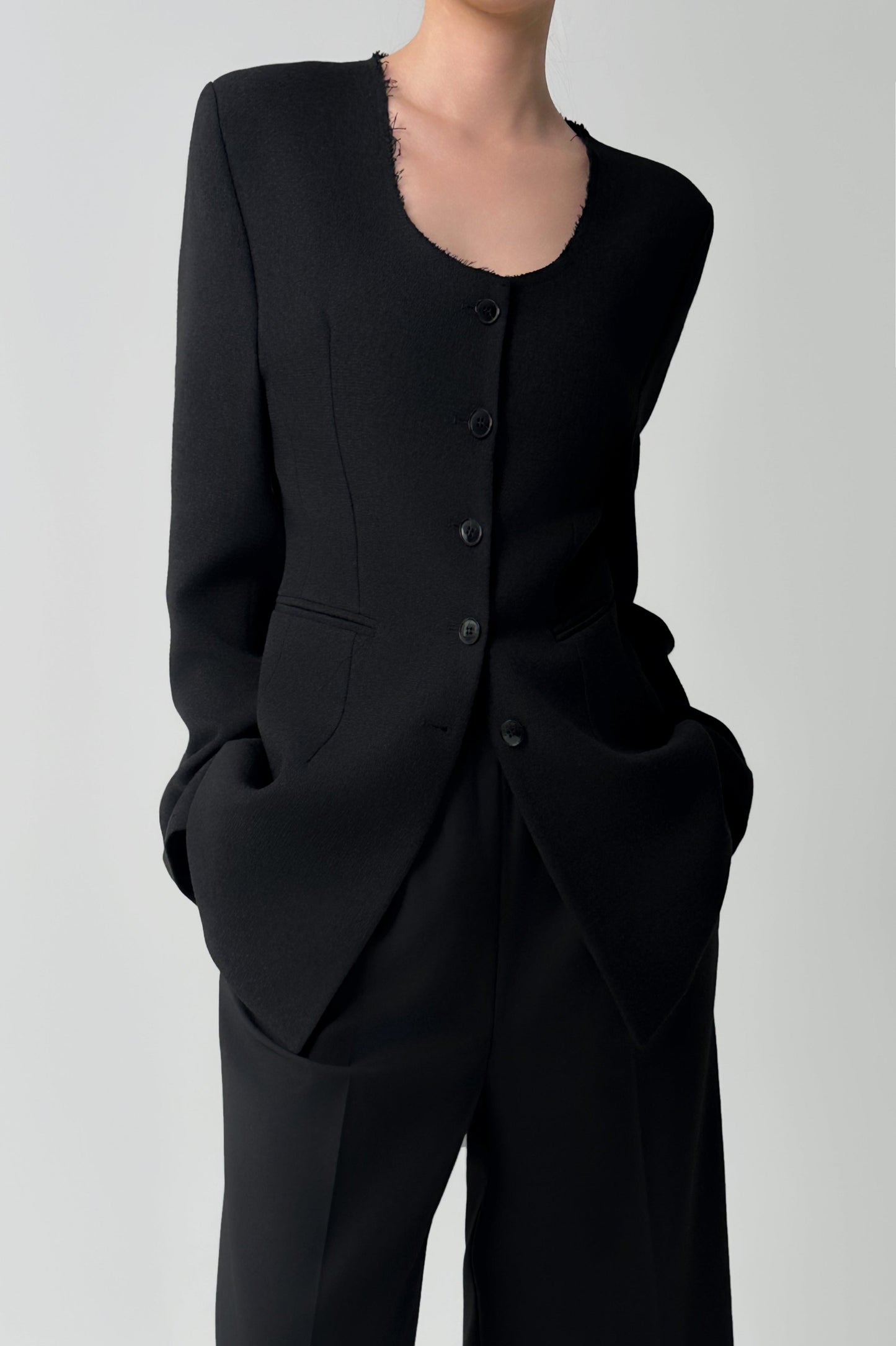 Noir Collarless Cinched Jacket