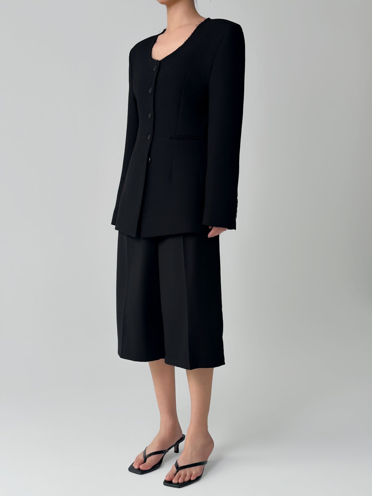Noir Collarless Cinched Jacket