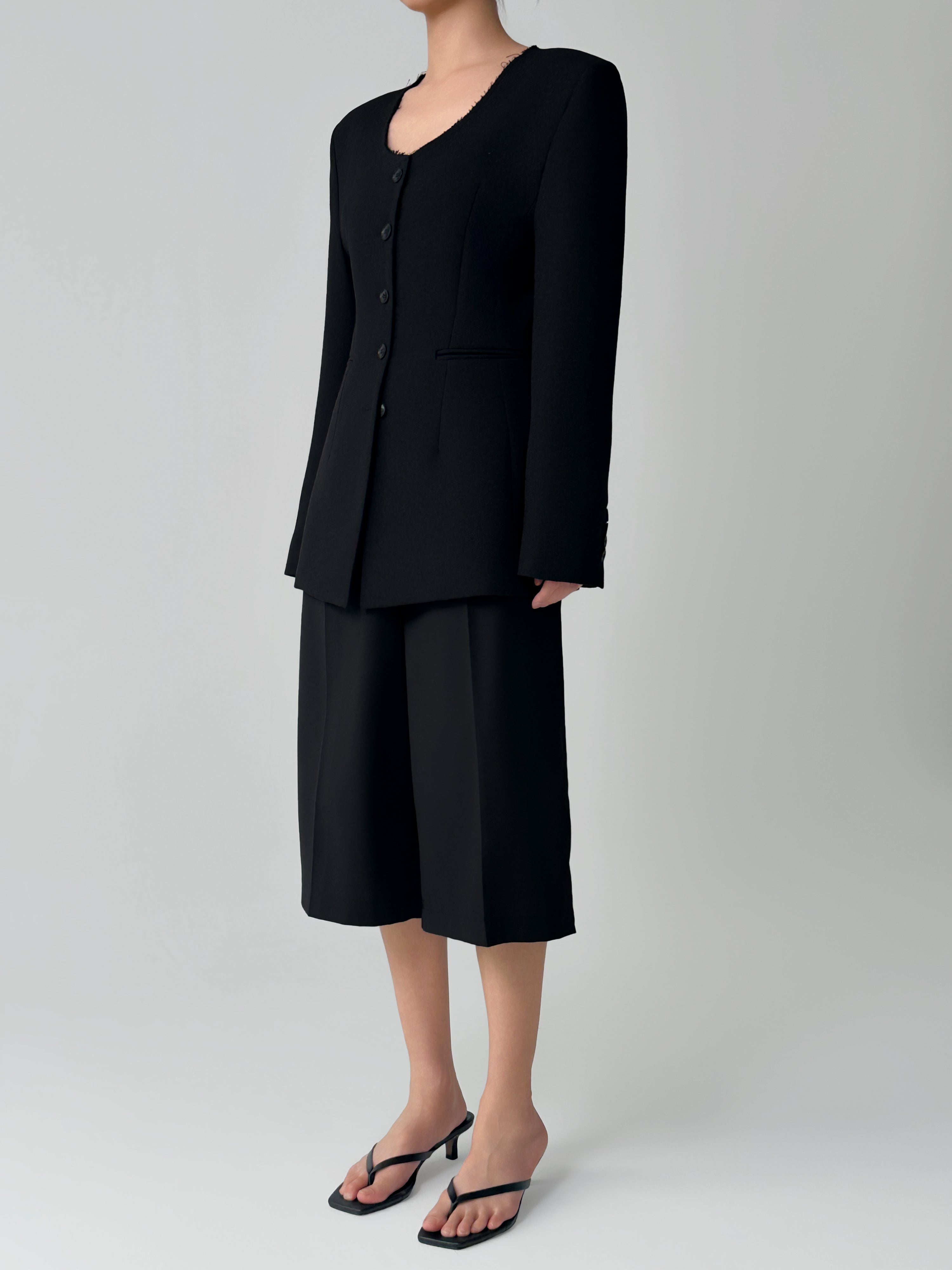 Noir Collarless Cinched Jacket