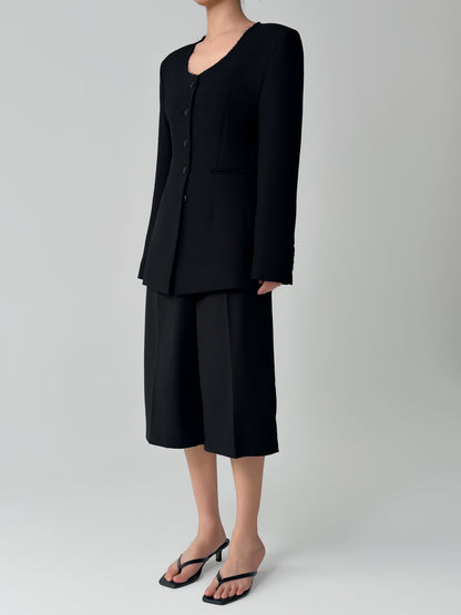 Noir Collarless Cinched Jacket