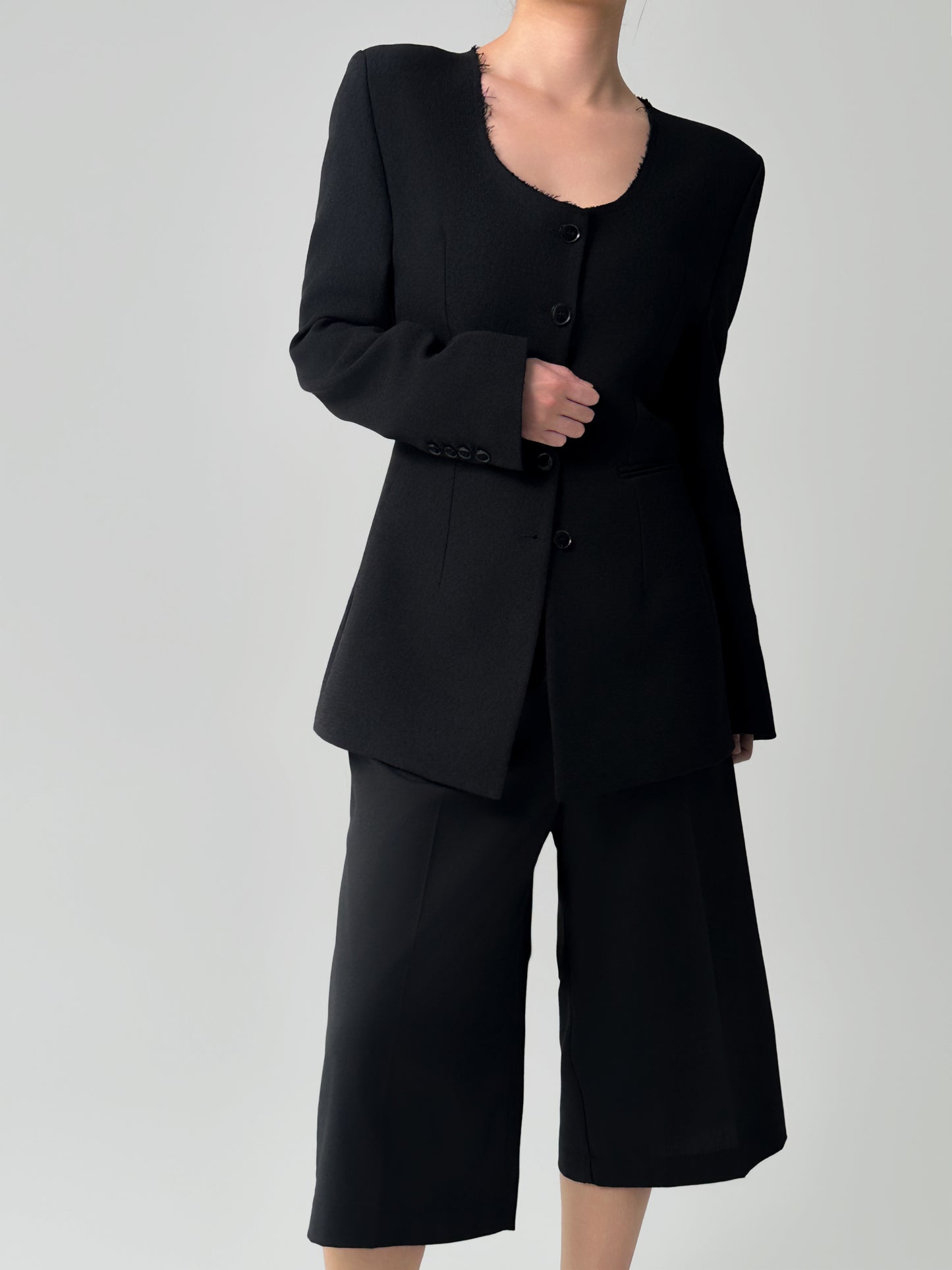 Noir Collarless Cinched Jacket