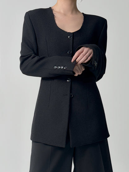 Noir Collarless Cinched Jacket