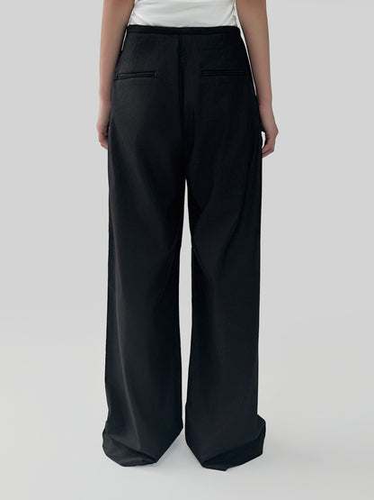 Relaxed Black Wide-Leg Drawstring Pants