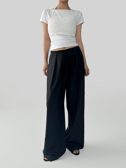 Relaxed Black Wide-Leg Drawstring Pants
