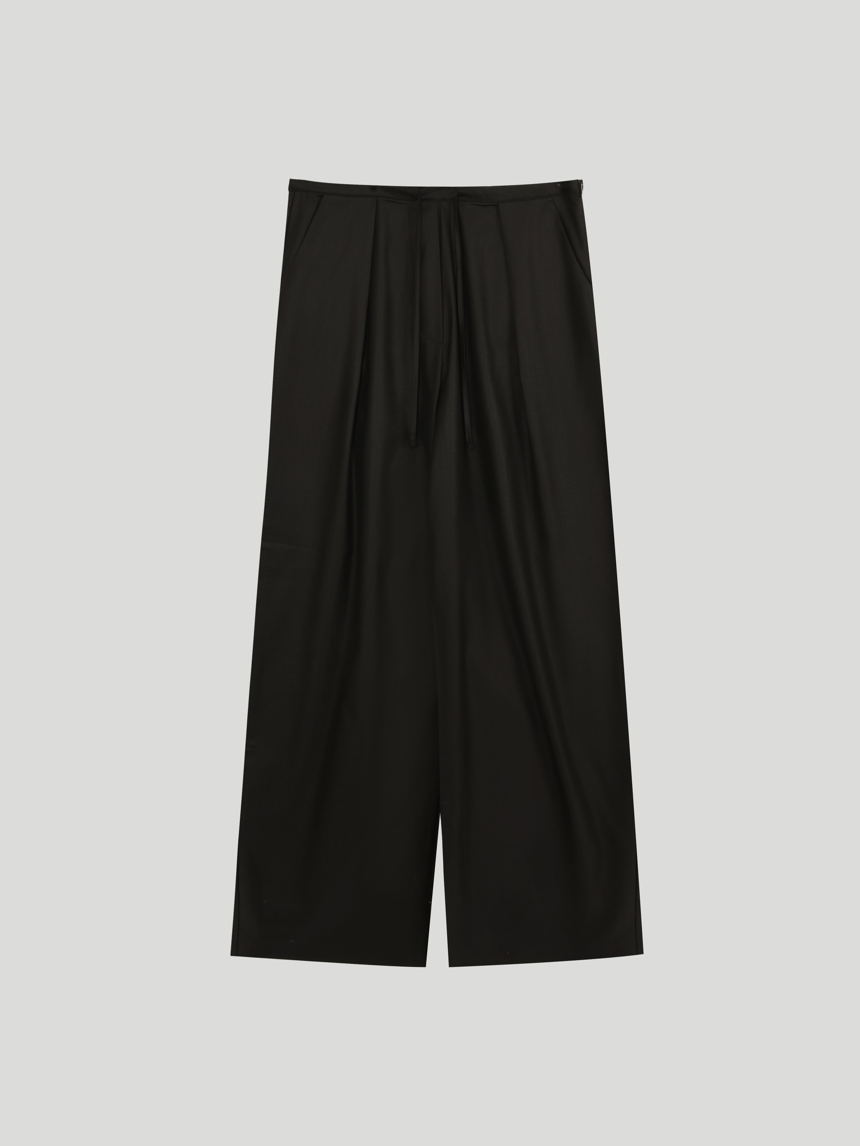 Relaxed Black Wide-Leg Drawstring Pants