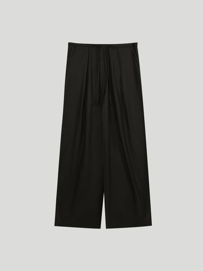Relaxed Black Wide-Leg Drawstring Pants
