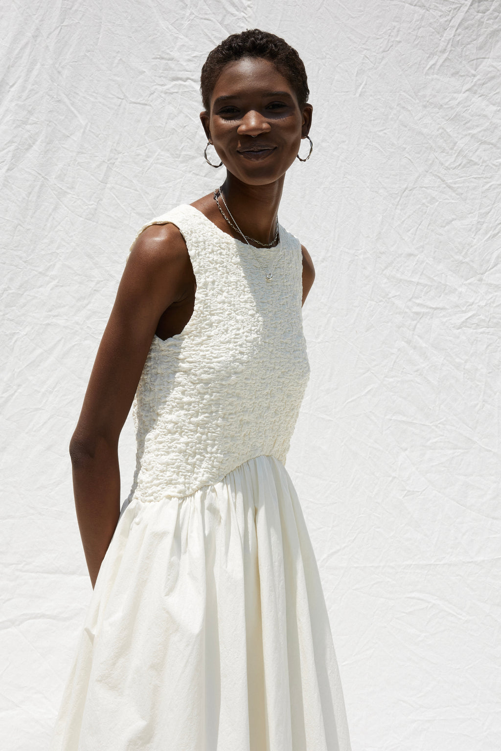 Cécile Contrast Midi Dress White