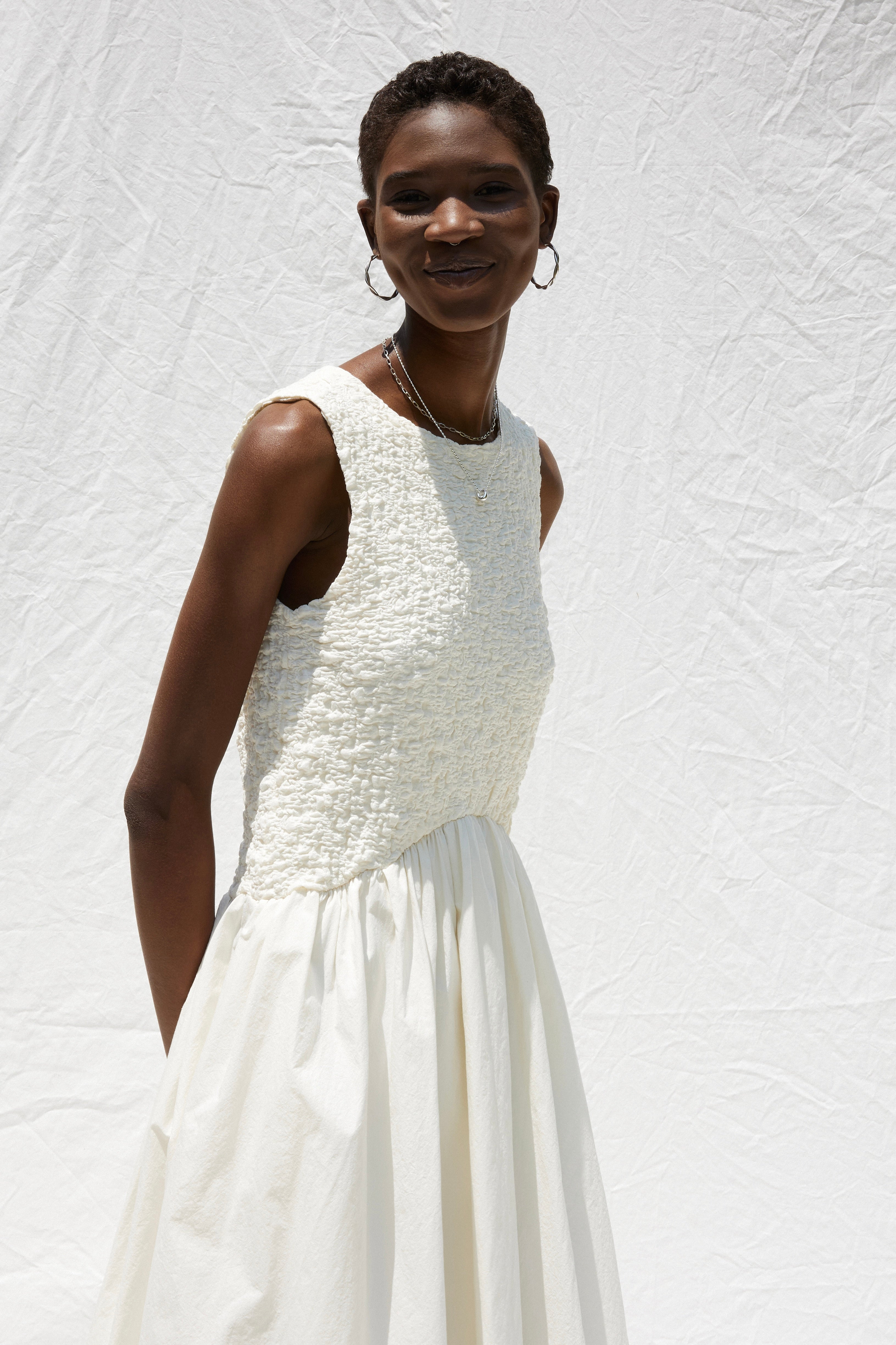 Cécile Contrast Midi Dress White
