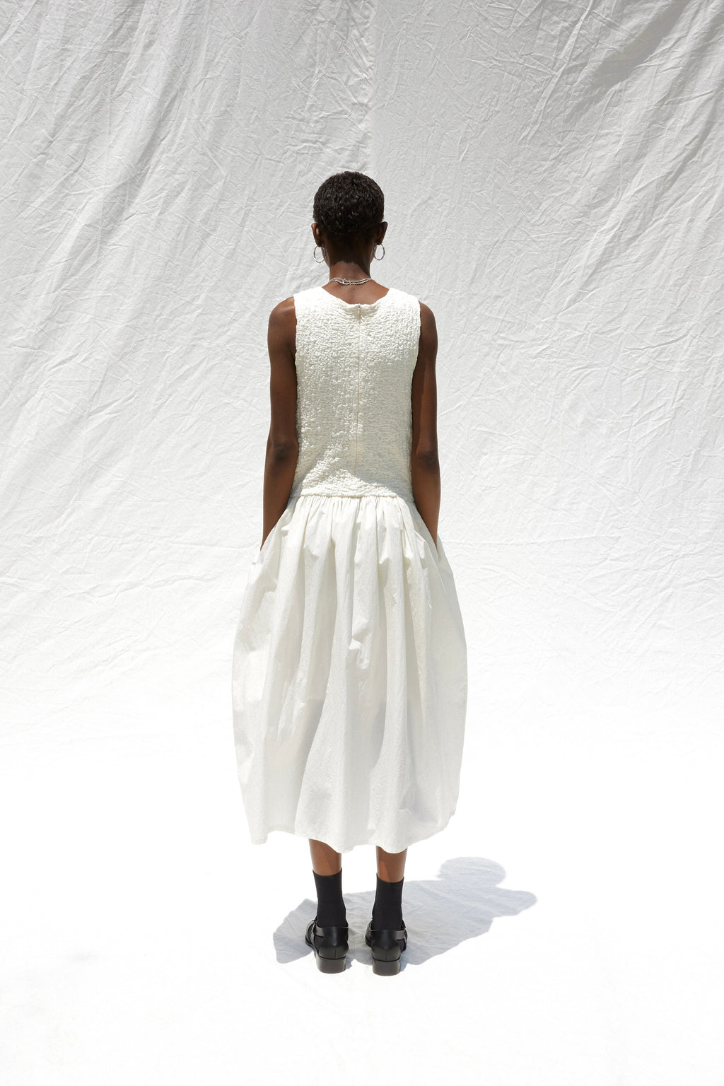 Cécile Contrast Midi Dress White