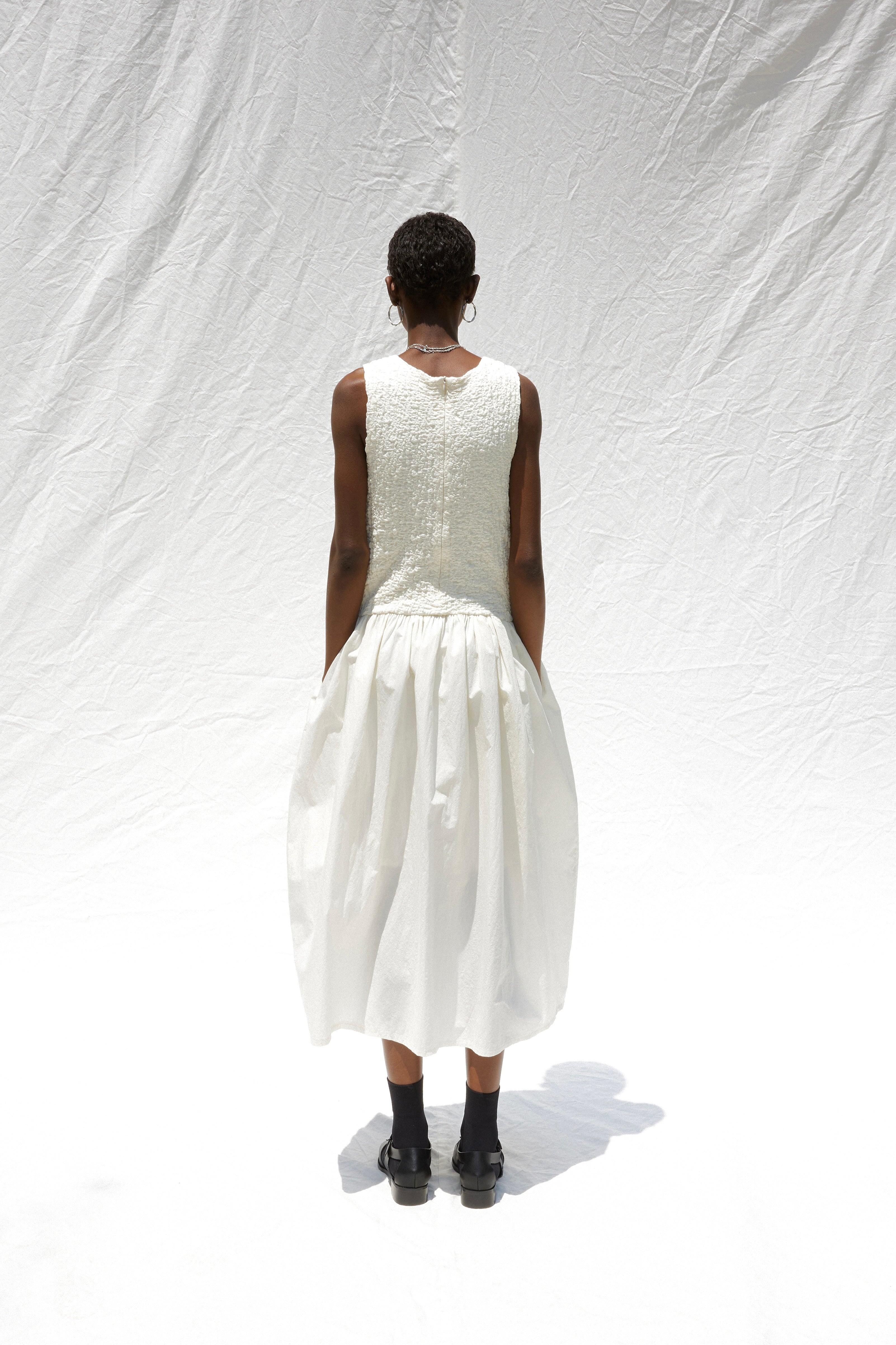 Cécile Contrast Midi Dress White