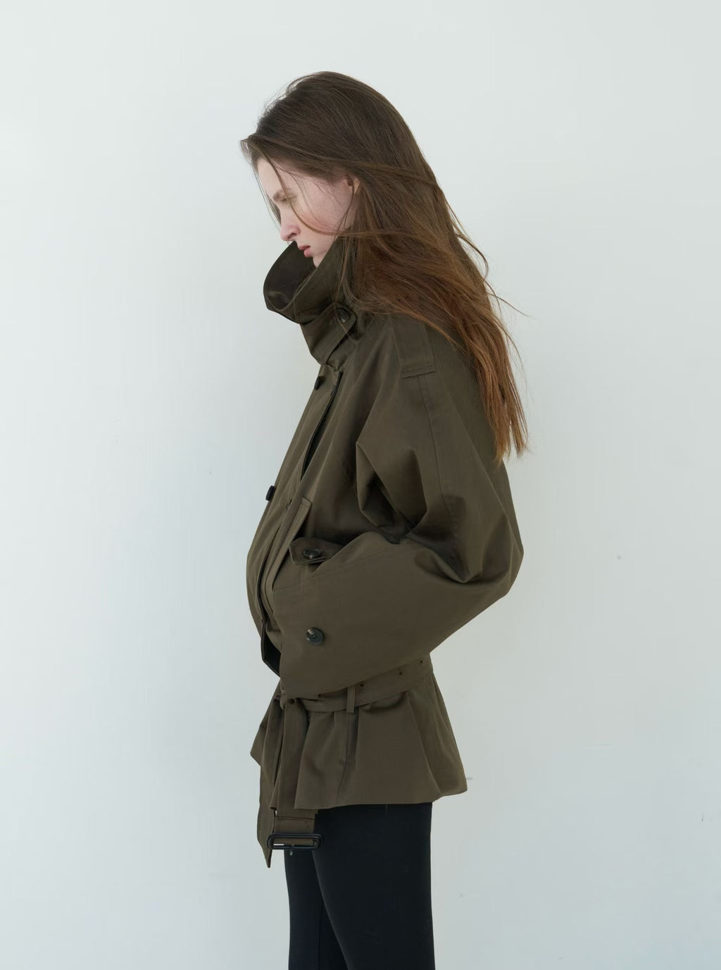 Arla Short Trench Coat in Khaki