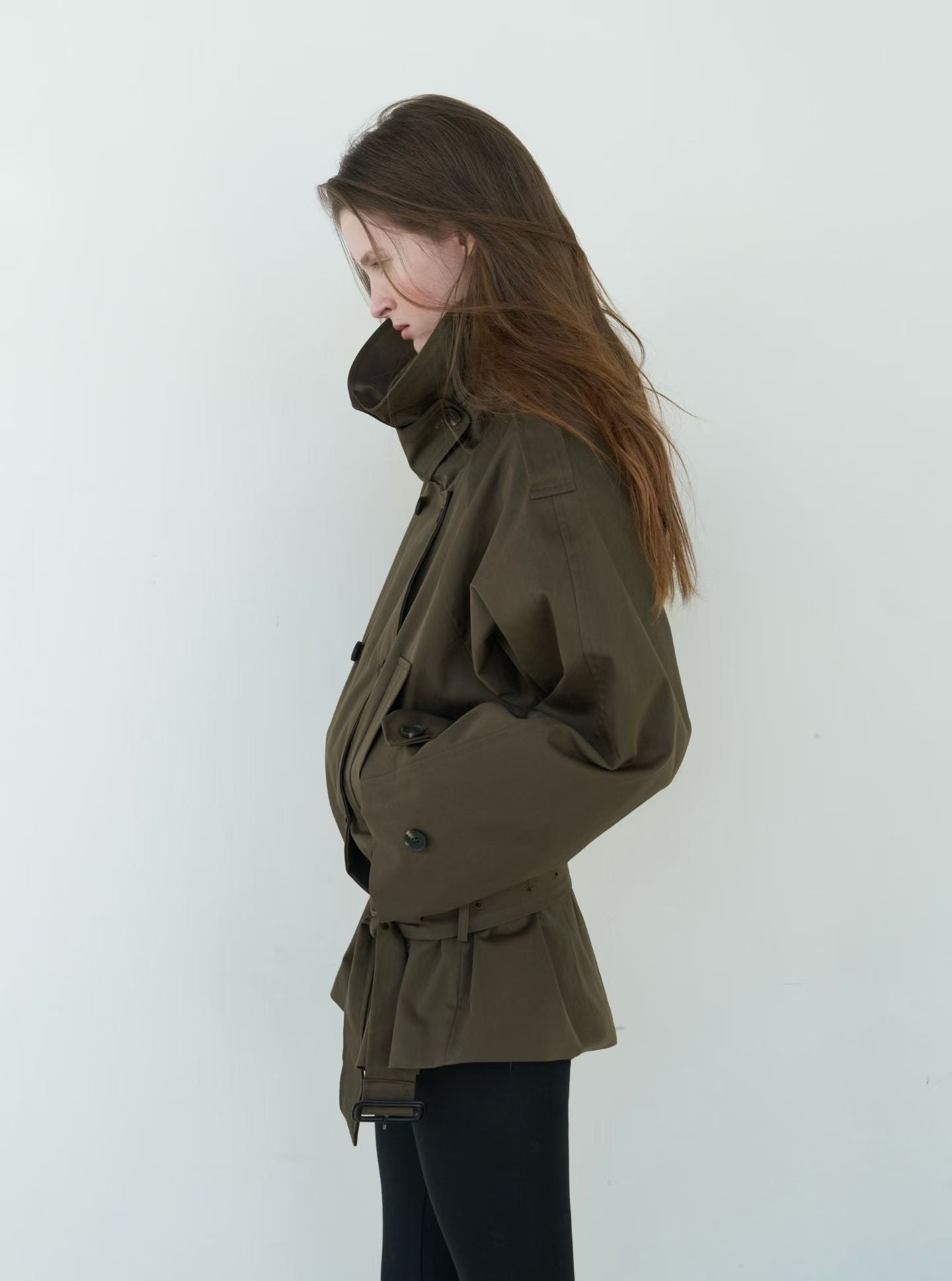 Arla Short Trench Coat in Khaki