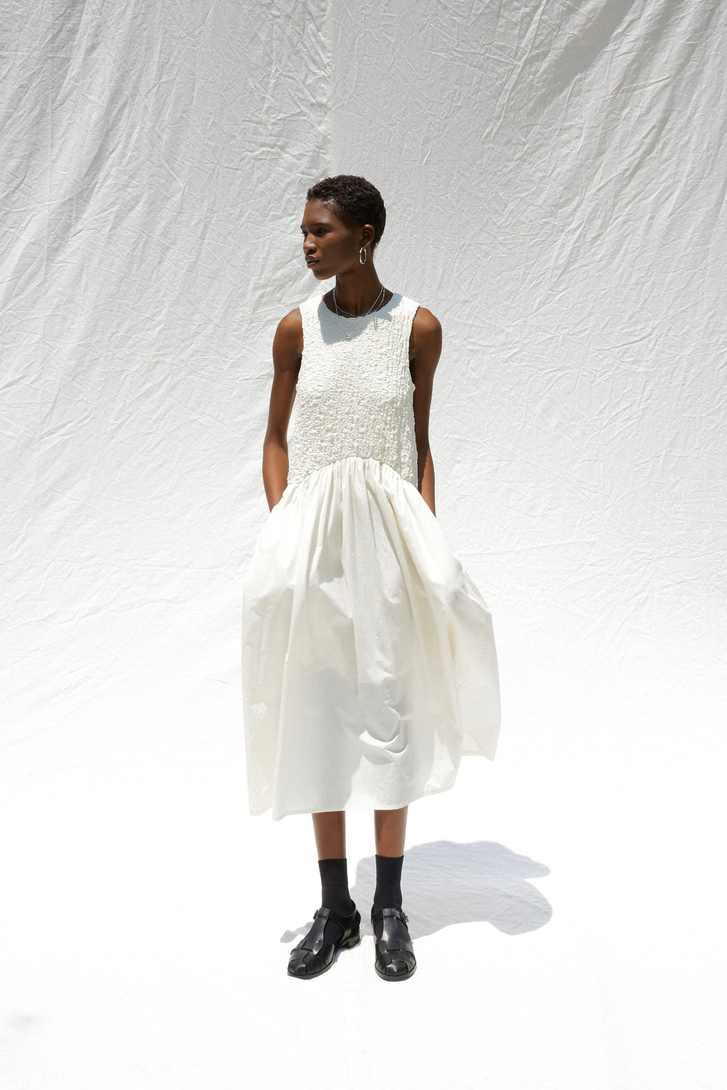 Cécile Contrast Midi Dress White