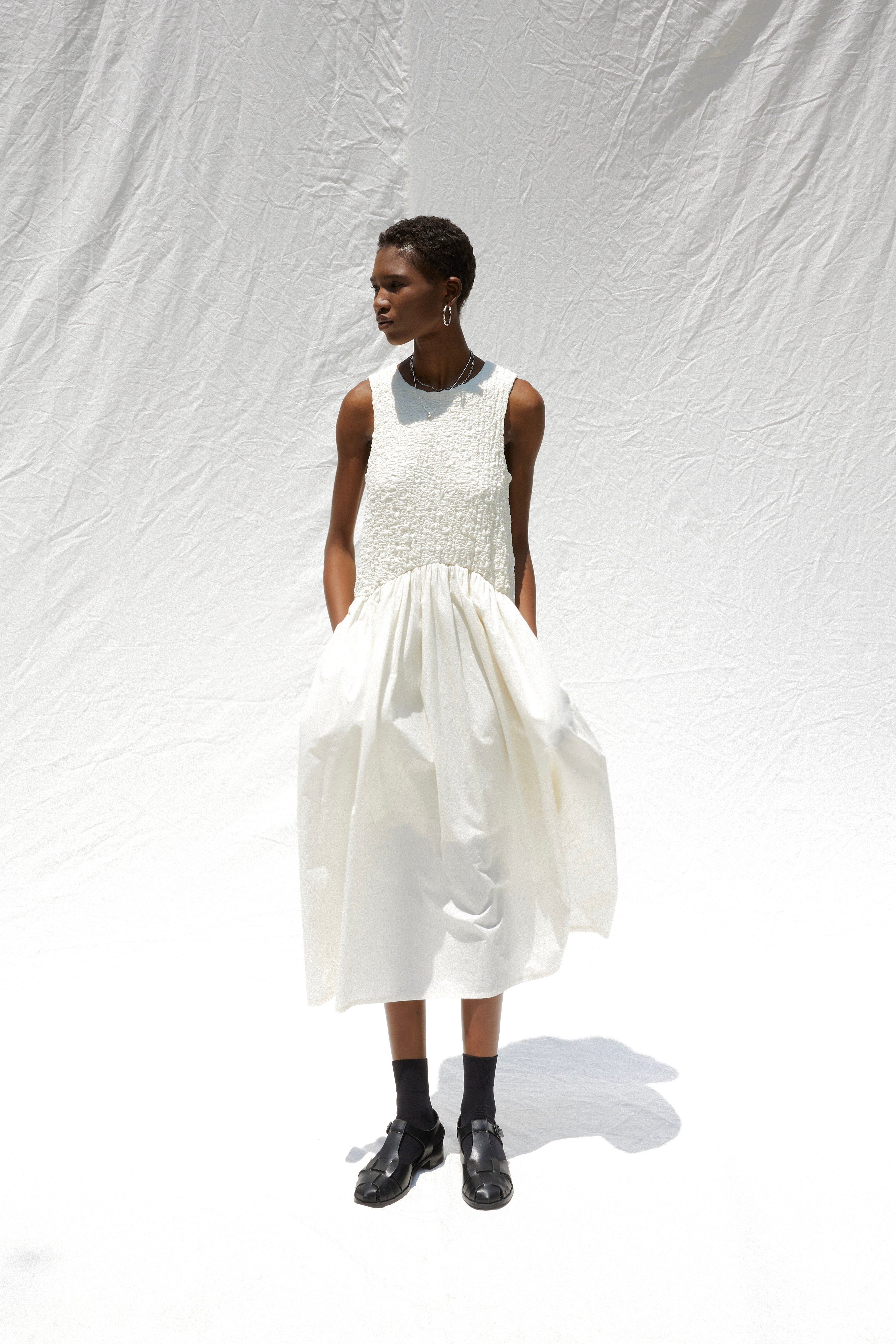 Cécile Contrast Midi Dress White