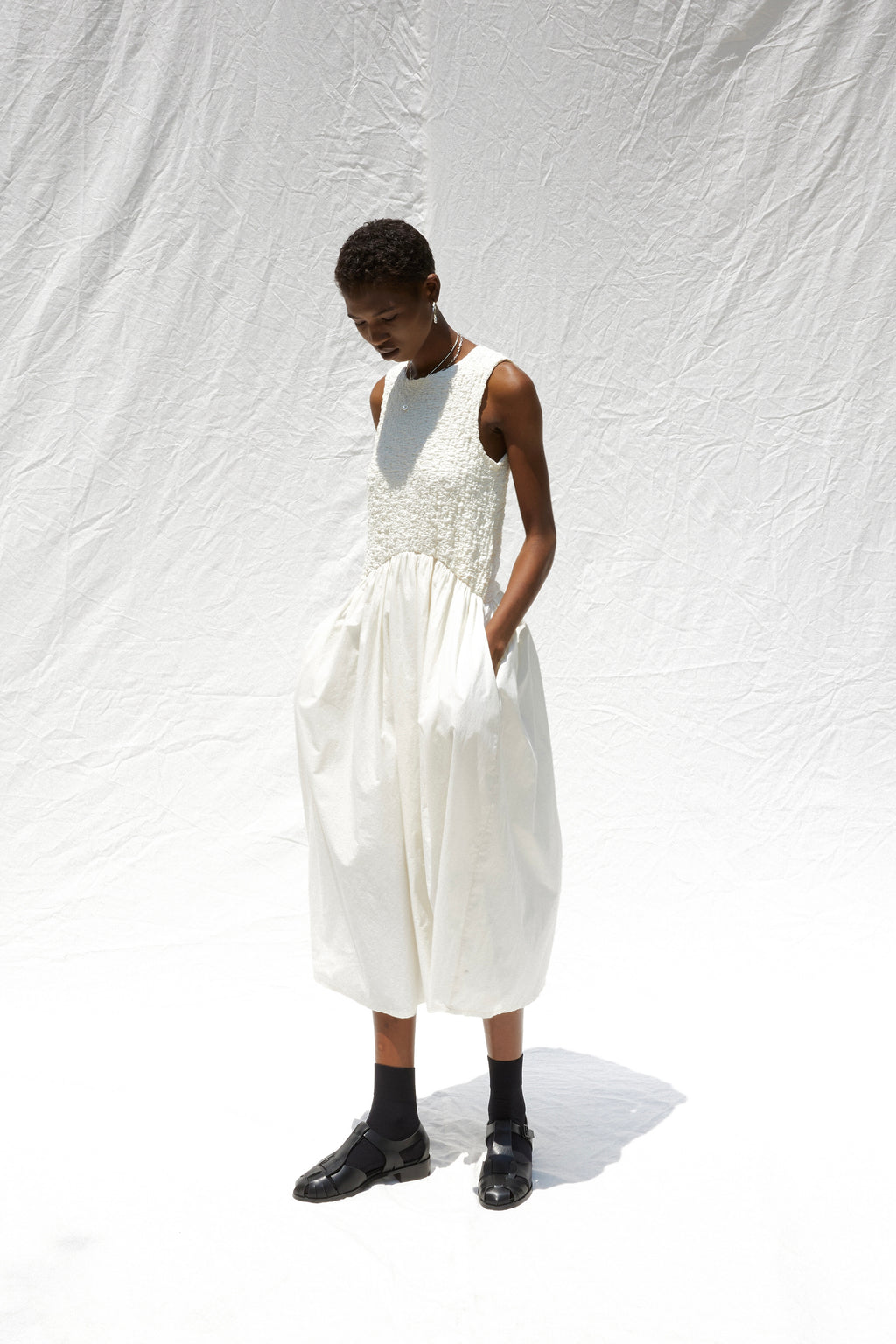 Cécile Contrast Midi Dress White