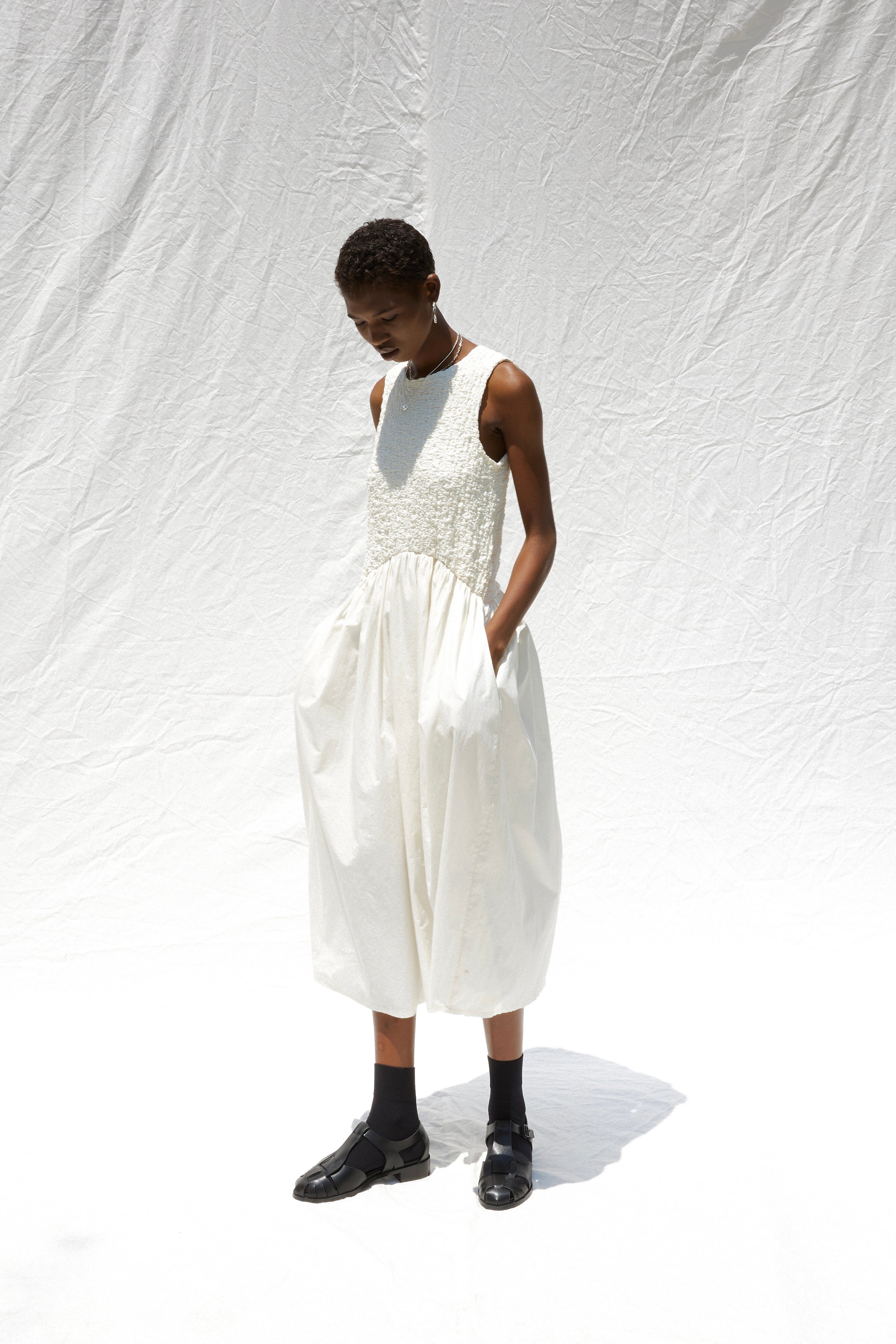 Cécile Contrast Midi Dress White