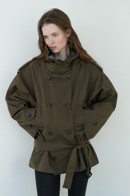 Arla Short Trench Coat in Khaki